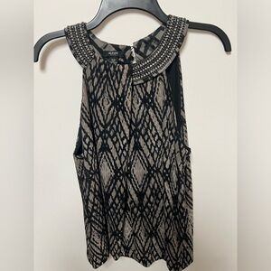 ALFANI WOMEN’S TUNIC BLACK JEWELED NECKLINE  SIZE MEDIUM PETITE   BLACK AND GRAY